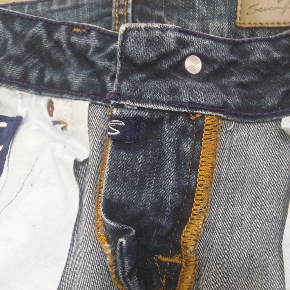 7 For All Mankind Crystal Pocket Low Rise Size 26 Jeans Cropped Rolled Cuff - Picture 7 of 9